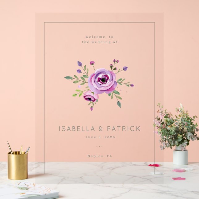 Señal Acrílica Elegant Pink Floral Wedding Invitation (Boda)