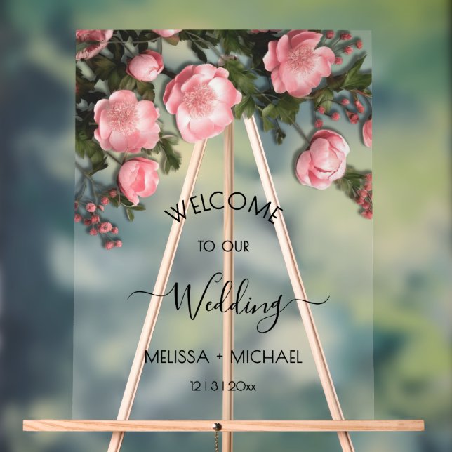 Señal Acrílica Elegant Pink Romantic 3D Roses Wedding (Neutral )