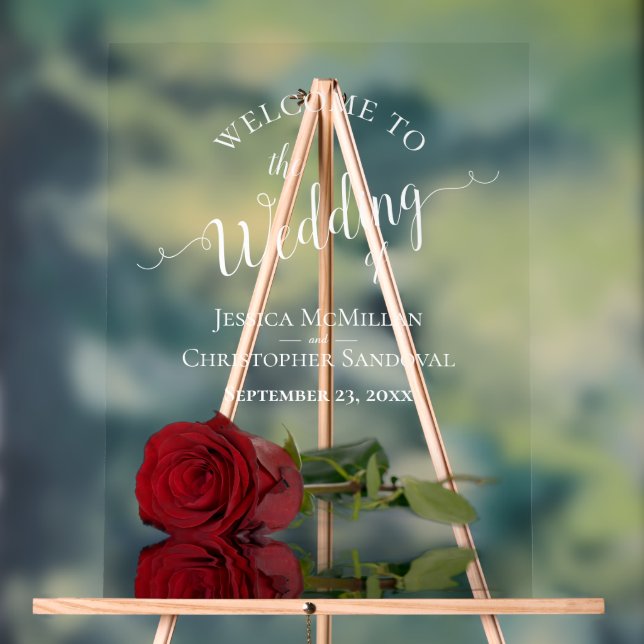 Señal Acrílica Elegant Red Rose White Text Wedding Welcome (Neutral )