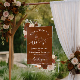 Señal Acrílica Elegant Rust Orange Boho Roses Wedding Welcome