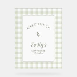 Señal Acrílica Elegant Sage Green Gingham Baby Shower Welcome
