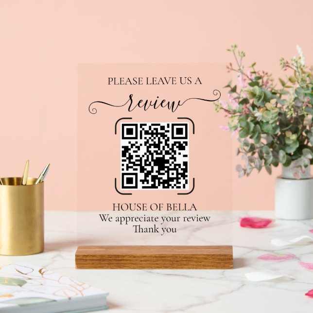 Señal Acrílica Elegant Script QR Code Review Request Sign (Boda)