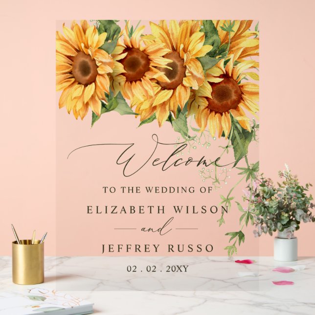 Señal Acrílica Elegant Sunflowers Garden Wedding Welcome Sign (Boda)