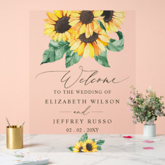 Señal Acrílica Elegant Sunflowers Garden Wedding Welcome Sign