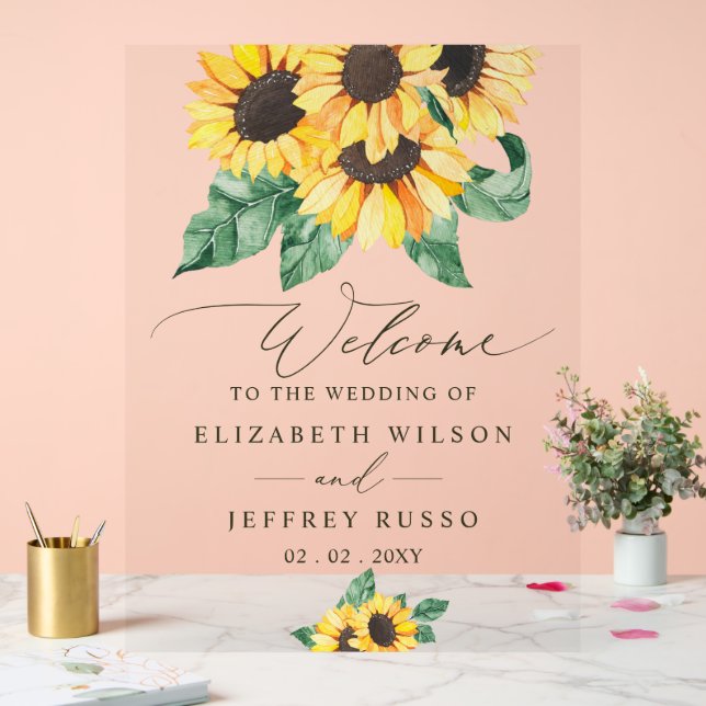 Señal Acrílica Elegant Sunflowers Garden Wedding Welcome Sign (Boda)