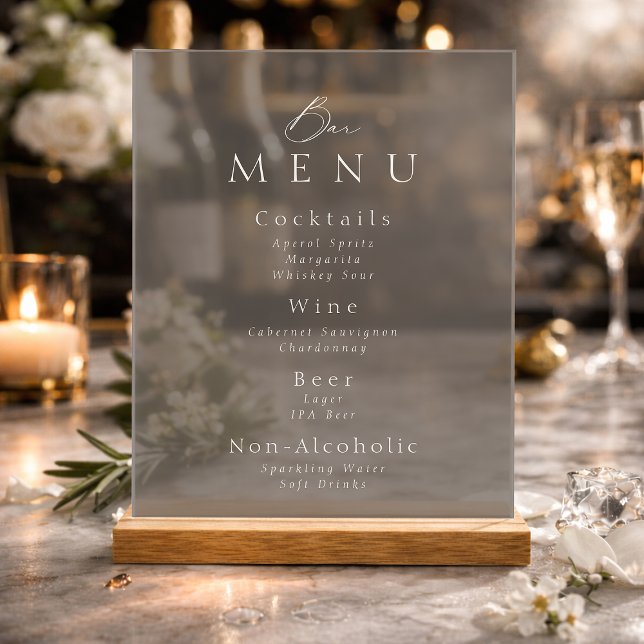 Señal Acrílica Elegant Taupe Acrylic Wedding Bar Menu Sign (Subido por el creador)