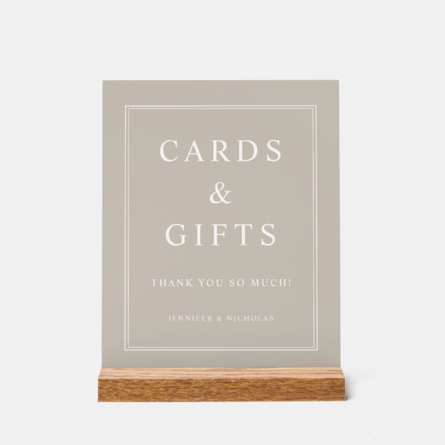 Señal Acrílica Elegant Taupe Cards And Gifts Wedding (Anverso)