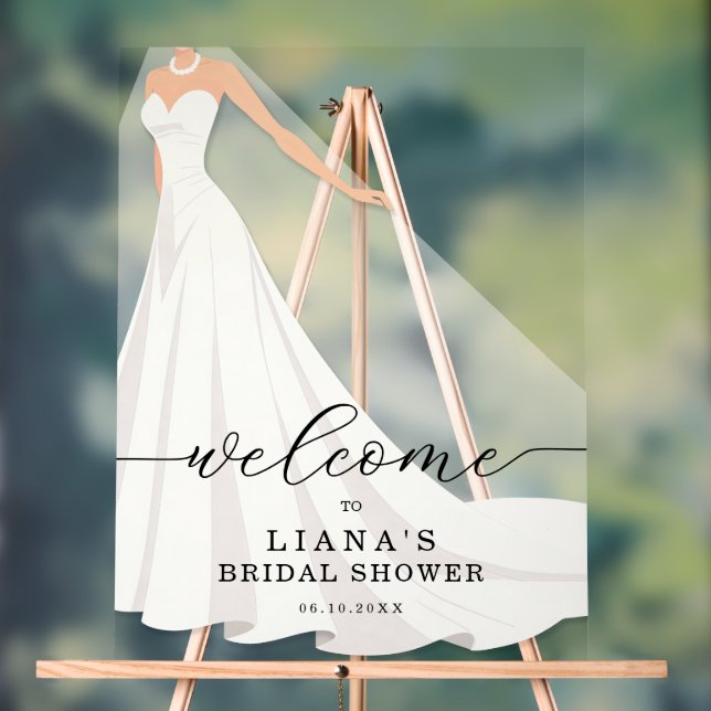 Señal Acrílica Elegant Wedding Gown Bridal Shower Welcome (Neutral )