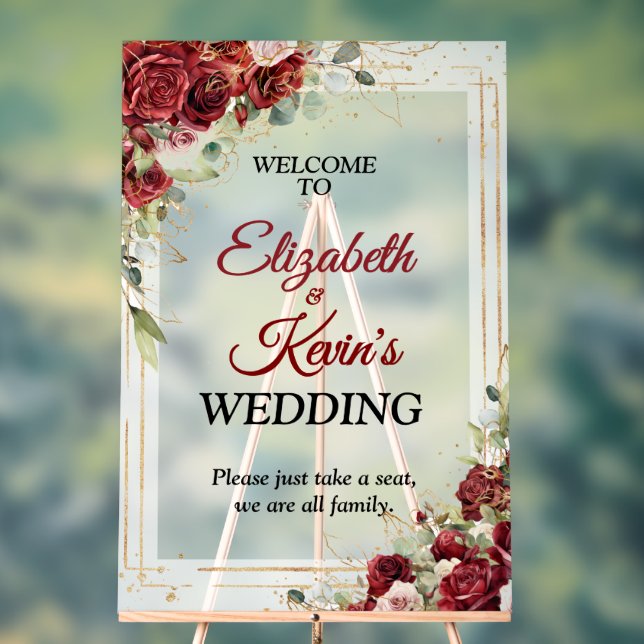 Señal Acrílica Elegant Wedding Red Rose Acrylic Welcome Sign (Neutral )