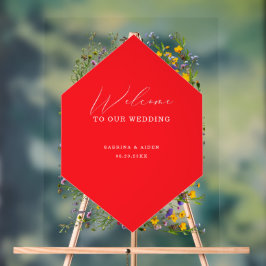 Señal Acrílica Elegant Wild Flower Blooming Wedding Welcome 