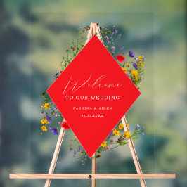 Señal Acrílica Elegant Wild Flower Blooming Wedding Welcome 