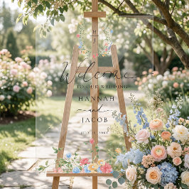 Señal Acrílica Elegant Wildflower Wedding Welcome Sign