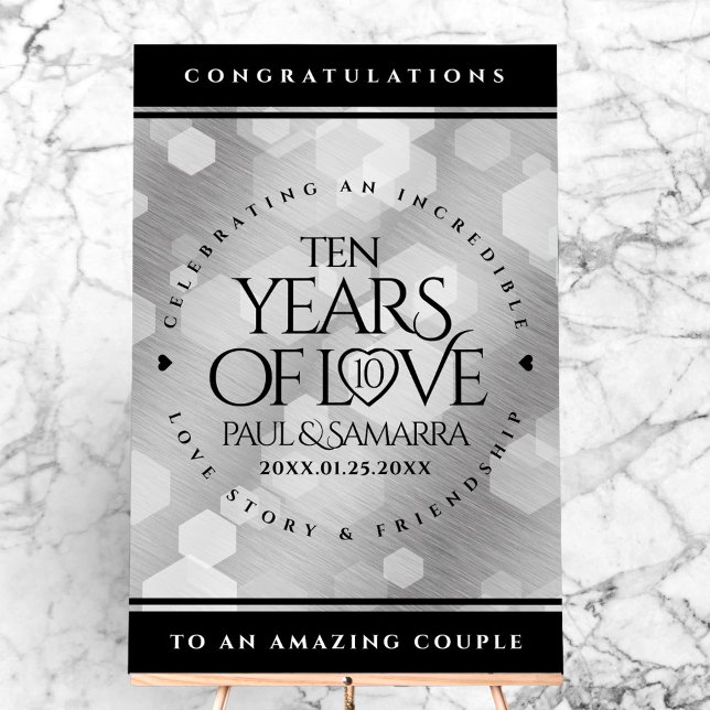 Señal Acrílica Elegante 10° Aniversario del Boda Tin (Elegant 10th Tin Wedding Anniversary Acrylic Sign Cover Photo)