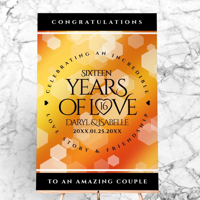 Señal Acrílica Elegante 16º Aniversario del Boda de Topaz de Oro (Elegant 16th Golden Topaz Wedding Anniversary Acrylic Sign Cover Photo)