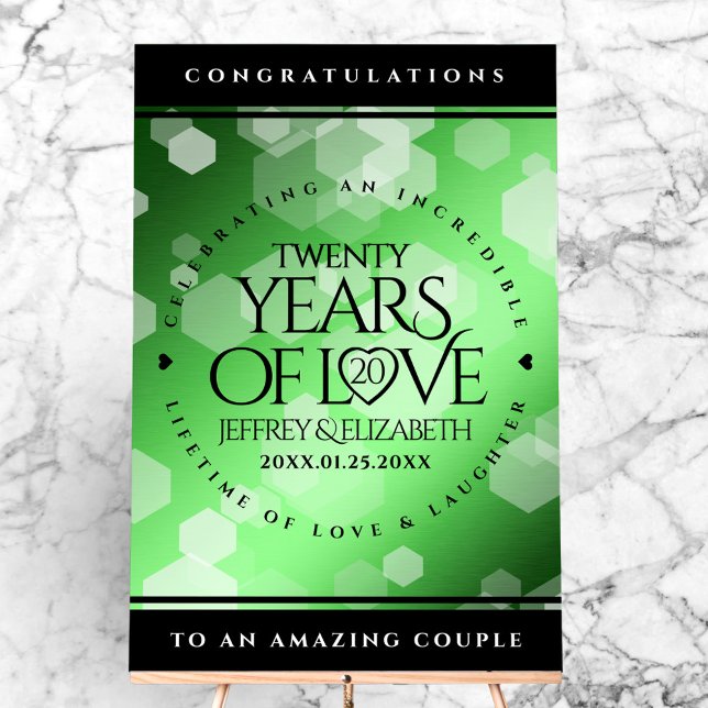 Señal Acrílica Elegante 20° Aniversario del Boda Esmeralda (Elegant 20th Emerald Wedding Anniversary Acrylic Sign Cover Photo)