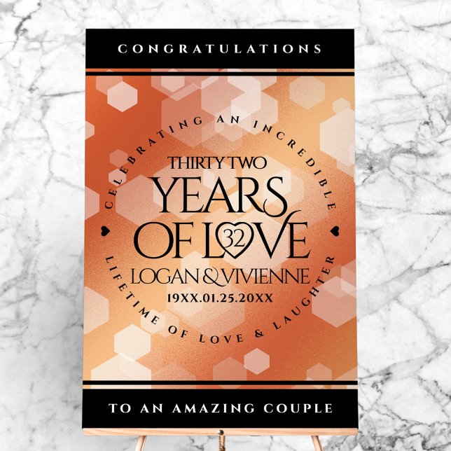 Señal Acrílica Elegante 32° Aniversario del Boda de Bronce (Elegant 32nd Bronze Wedding Anniversary Acrylic Sign Cover Photo)