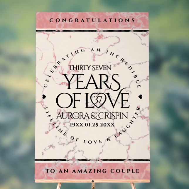 Señal Acrílica Elegante 37° Aniversario del Boda de Alabastro (Neutral )