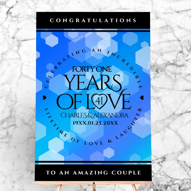 Señal Acrílica Elegante 41° Aniversario del Boda de Topaz Azul (Elegant 41st Blue Topaz Wedding Anniversary Acrylic Sign Cover Photo)