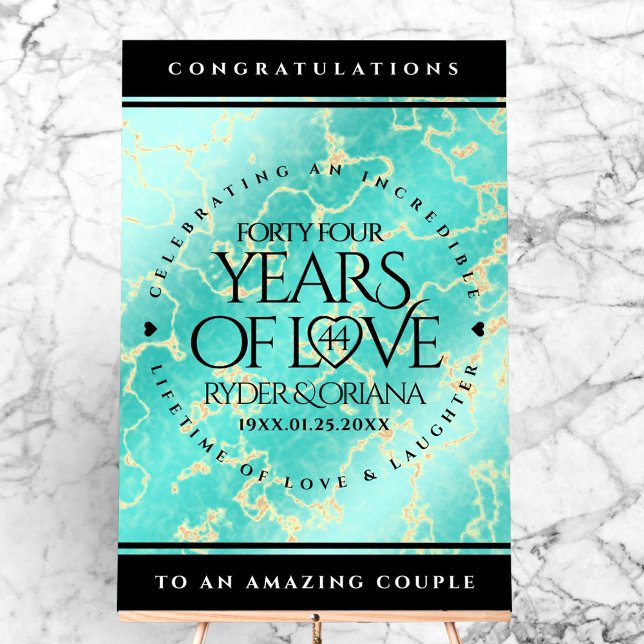 Señal Acrílica Elegante 44° Aniversario Boda Turquesa (Elegant 44th Turquoise Wedding Anniversary Acrylic Sign Cover Photo)