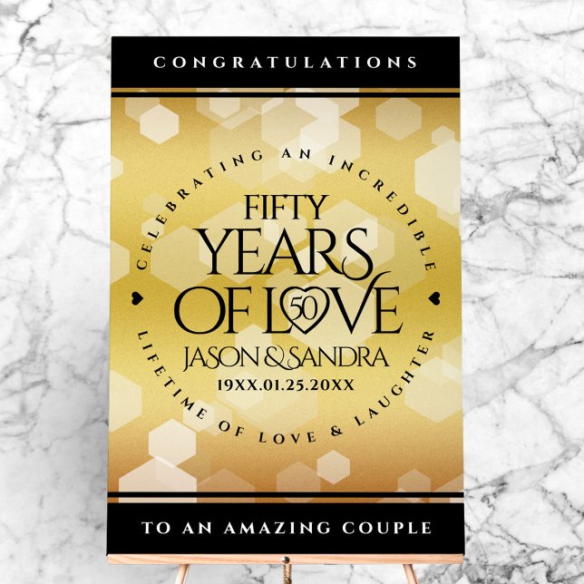 Señal Acrílica Elegante 50° Aniversario del Boda de Oro (Elegant 50th Golden Wedding Anniversary Acrylic Sign Cover Photo)