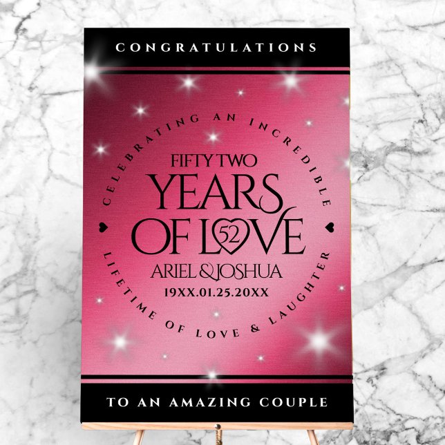 Señal Acrílica Elegante 52° Aniversario del Boda de Ruby (Elegant 52nd Star Ruby Wedding Anniversary Acrylic Sign Cover Photo)