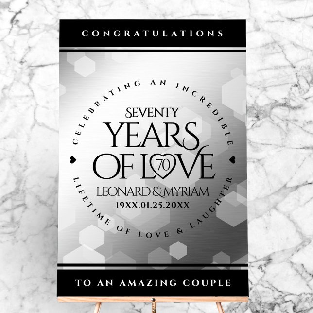 Señal Acrílica Elegante 70° Aniversario del Boda Platino (Elegant 70th Platinum Wedding Anniversary Acrylic Sign Cover Photo)