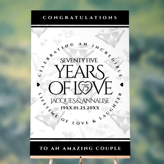 Señal Acrílica Elegante 75° Aniversario del Boda del Diamante (Neutral )