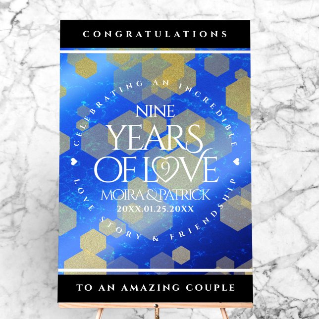 Señal Acrílica Elegante 9° Aniversario del Boda Lapis Lazuli (Elegant 9th Lapis Lazuli Wedding Anniversary Acrylic Sign Cover Photo)
