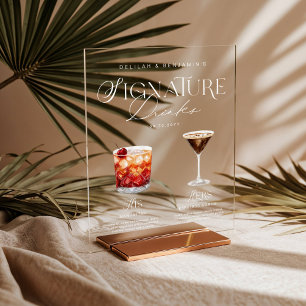 Señal Acrílica Elegante acuarela su Boda de bebida de firma