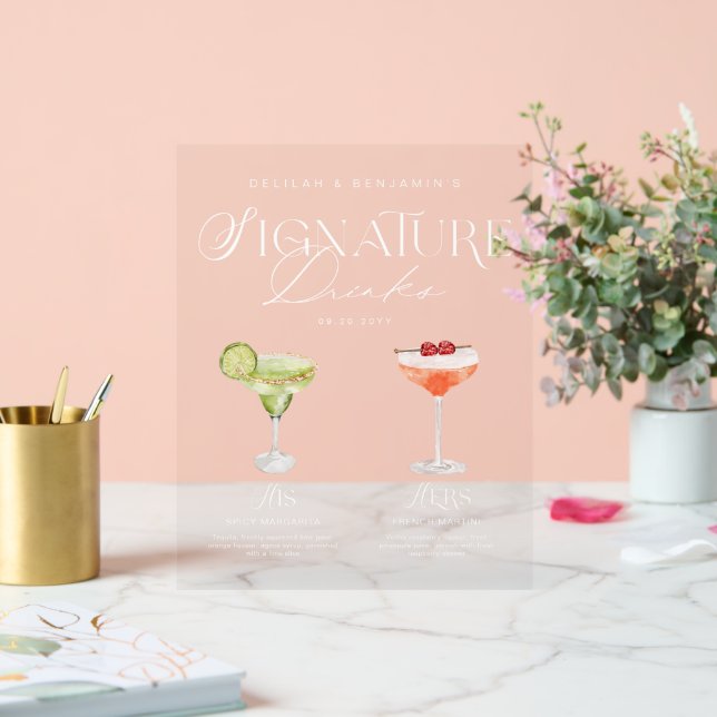 Señal Acrílica Elegante acuarela su Boda de bebida de firma (Boda)