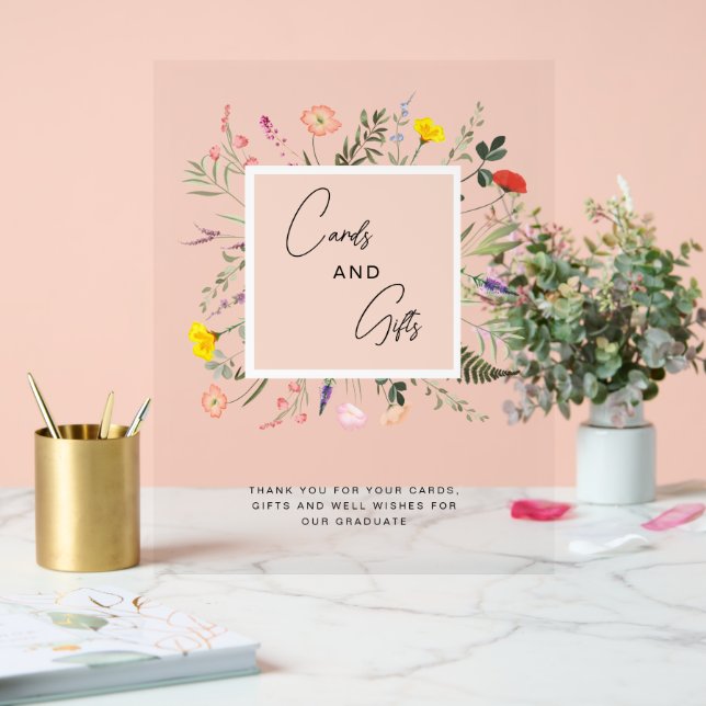 Señal Acrílica Elegante acuarela Tarjetas Florales y Regalos Grad (Boda)