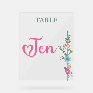 Señal Acrílica Elegante Amor Floral Boda Mesa Número DIEZ