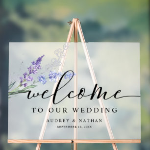 Señal Acrílica Elegante Aquarela de Lavanda Bienvenida Boda