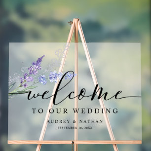 Señal Acrílica Elegante Aquarela de Lavanda Bienvenida Boda