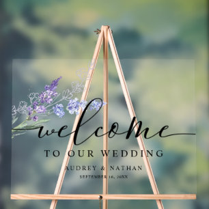 Señal Acrílica Elegante Aquarela de Lavanda Bienvenida Boda