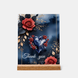 Señal Acrílica Elegante arreglo rosa con follaje dorado