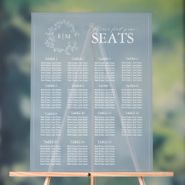 Señal Acrílica Elegante asiento Boda Monograma Escudo de Leafy Az