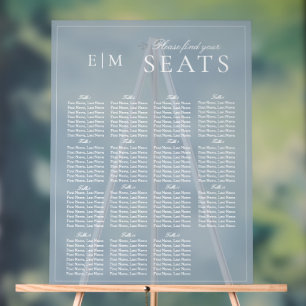Señal Acrílica Elegante asiento de Boda con guion azul turbio