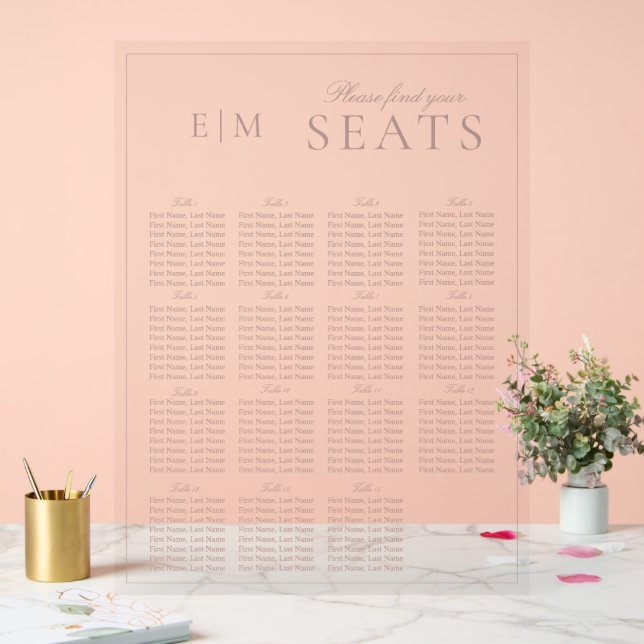 Señal Acrílica Elegante asiento de Boda de escritura moderna rosa (Boda)