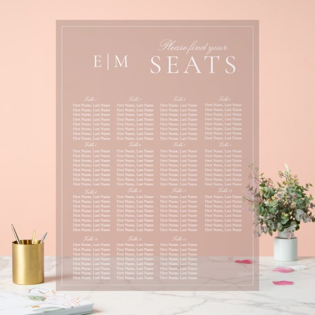 Señal Acrílica Elegante asiento de Boda de escritura moderna rosa (Boda)