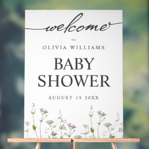 Señal Acrílica Elegante Baby Shower de flores silvestres botánica