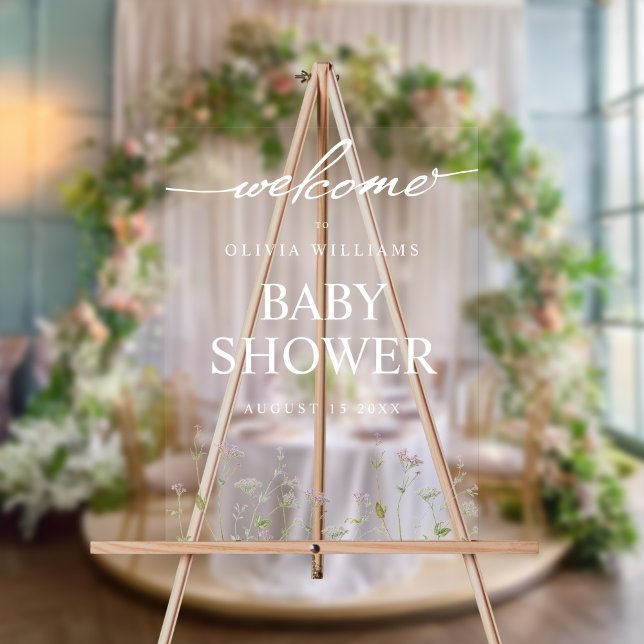 Señal Acrílica Elegante Baby Shower de flores silvestres botánica (Subido por el creador)
