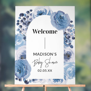 Señal Acrílica Elegante Baby Shower Floral Azul