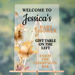 Señal Acrílica Elegante Baby Shower Floral Rústico