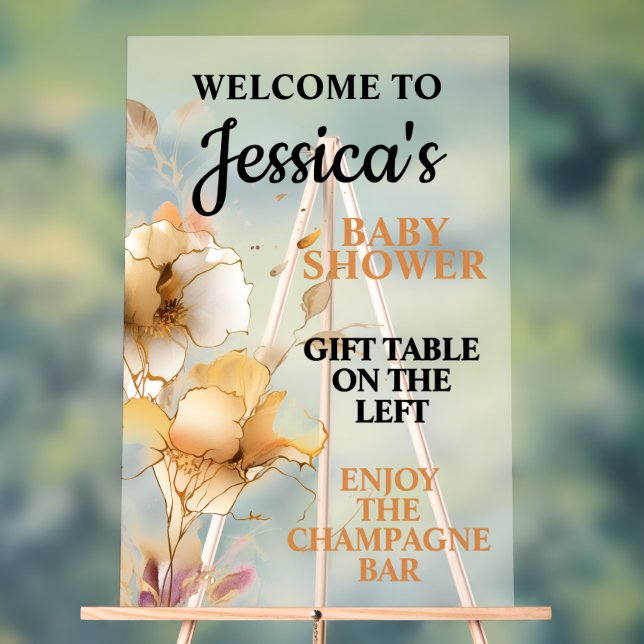 Señal Acrílica Elegante Baby Shower Floral Rústico (Neutral )