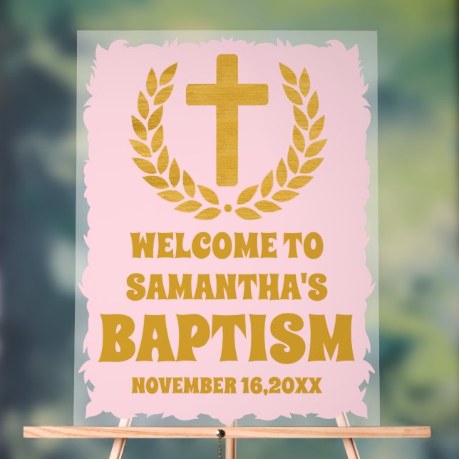 Señal Acrílica Elegante Bautismo Chica Rosa Dorado Bienvenida Fro (Neutral )