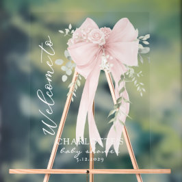 Señal Acrílica Elegante Bienvenida a Baby Shower Neutral con Lazo