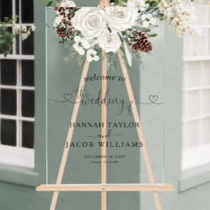 Señal Acrílica Elegante bienvenida a Boda de Invierno de Pines