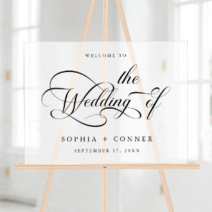 Señal Acrílica Elegante bienvenida Boda con guión de estilo