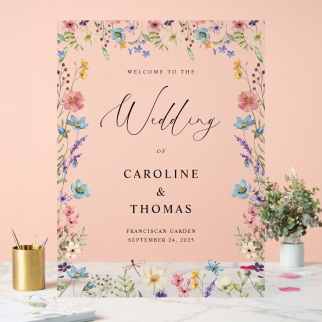 Señal Acrílica Elegante bienvenida Boda de Flor Silvestre (Boda)
